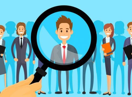47576347 - recruitment hand zoom magnifying glass picking business person candidate people group flat vector illustration